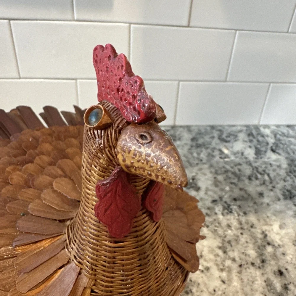 Rooster Wicker Rattan Handmadr Removable Adjustable RARE 70s Vtg